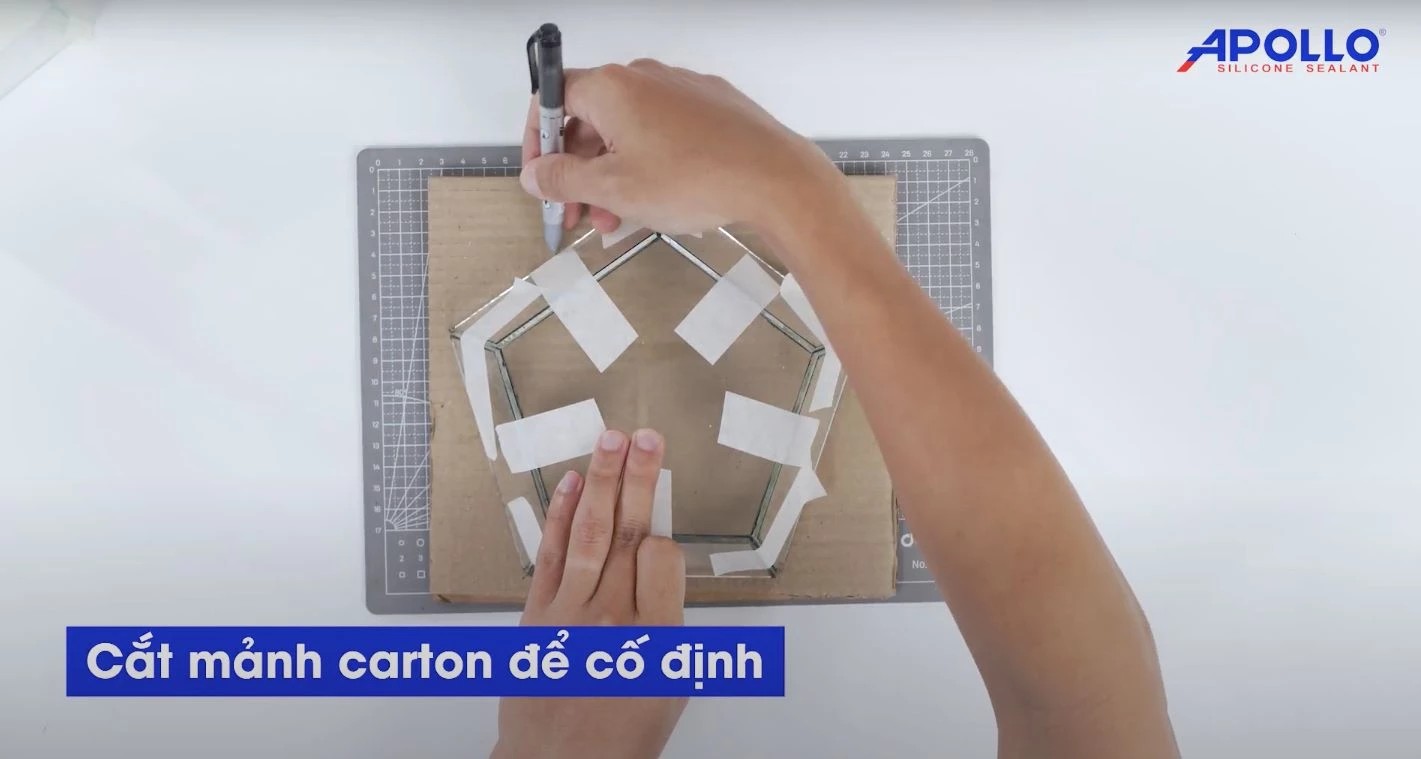 Dùng bìa carton để cố định đáy bể