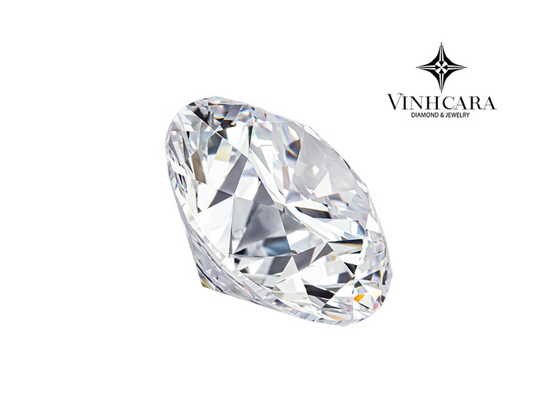 Cận cảnh một viên kim cương Round Brilliant với nhiều mặt cắt lấp lánh