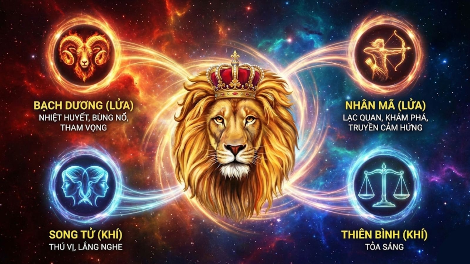 Sư Tử hợp với Bạch Dương, Nhân Mã, Song Tử, Thiên Bình